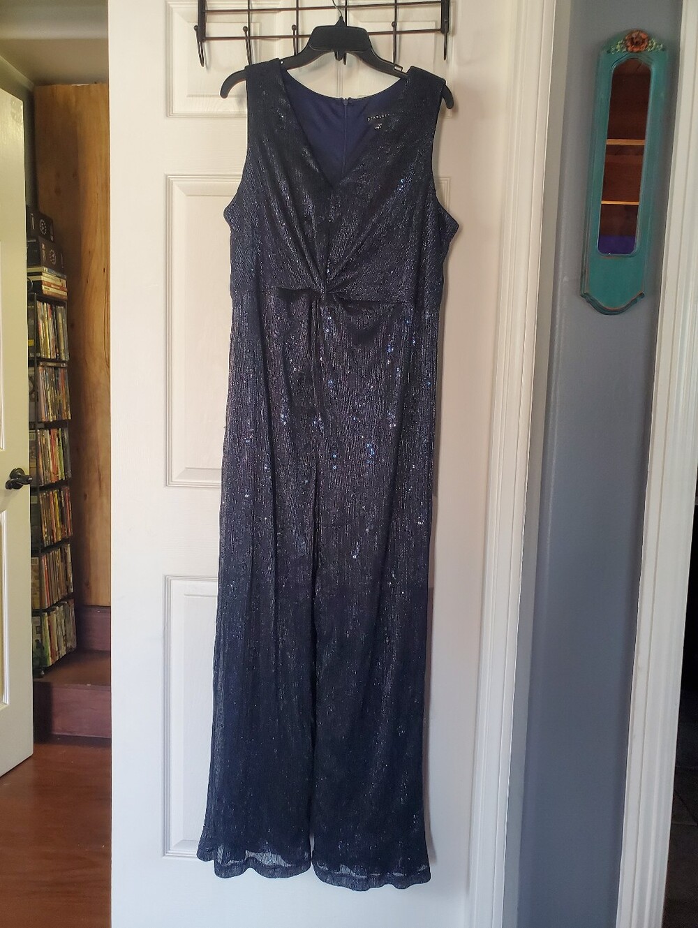 Navy Sequin Sleeveless Evening Jumpsuit Dazzling Sleeveless Formal Romantic 16W